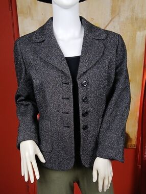 Vintage Ann Taylor LOFT Vintage Tweed Wool Blend Button Front Blazer Jacket